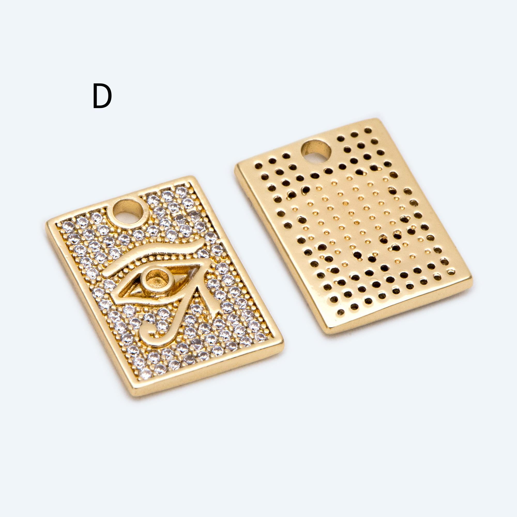 4pcs CZ pave Evil Eye Charms, 18K Gold plated Brass, Greek Eye Pendants for Earring/ Necklace, DIY Handmade Jewelry Component (GB-1527)